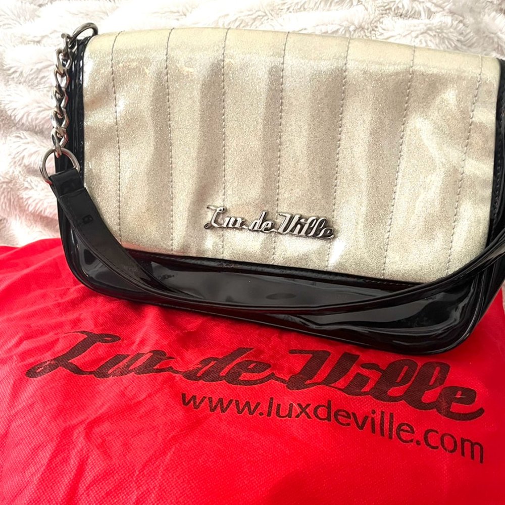 Lux de Ville Mini Gambler tote BLACK & WHITE vinyl with sparkels